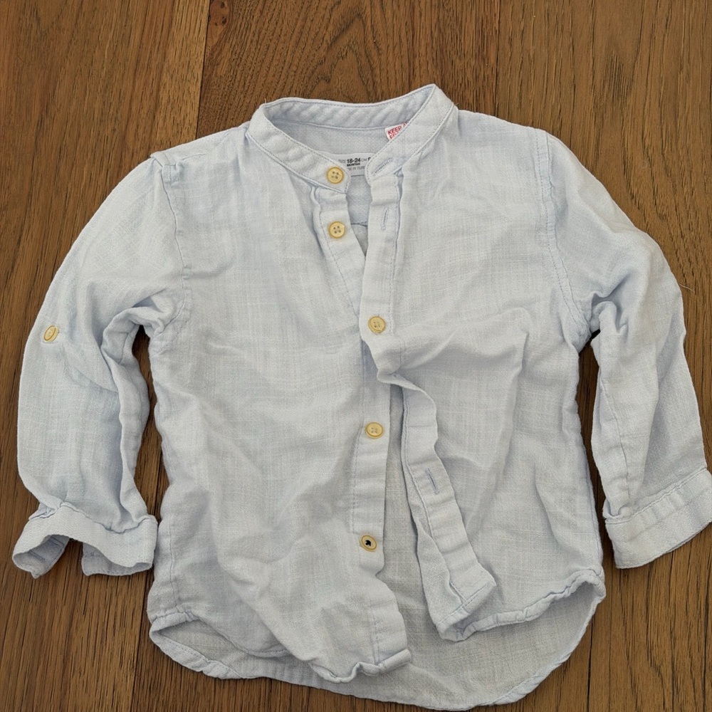 Zara 18m - 24m baby boy toddler kids 100% cotton light blue gauze top shirt